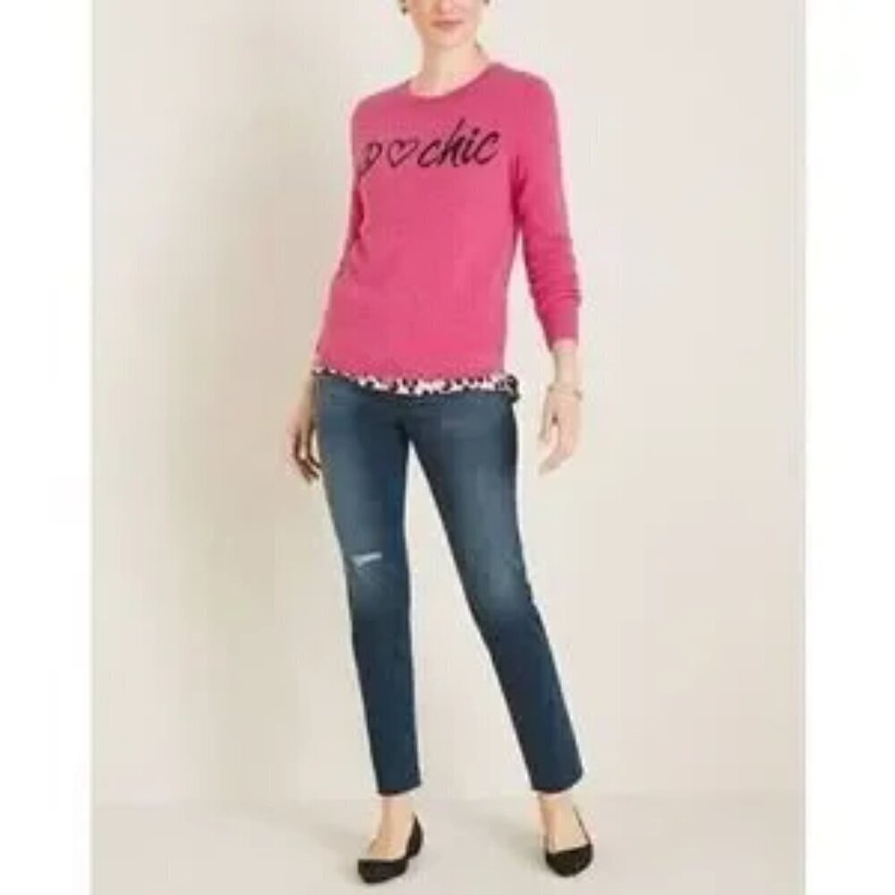 Chico's Cashmere Blend Hot Pink Sweater with Peace Love Chic Design Chico's 3/XL